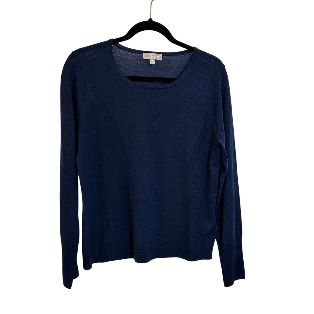J. Crew Merino Wool Sweater Size M Navy Blue Crew Neck Lightweight Preppy Office